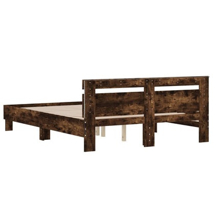 Bed Frame with LED without Mattress Smoked Oak 140x190 cm