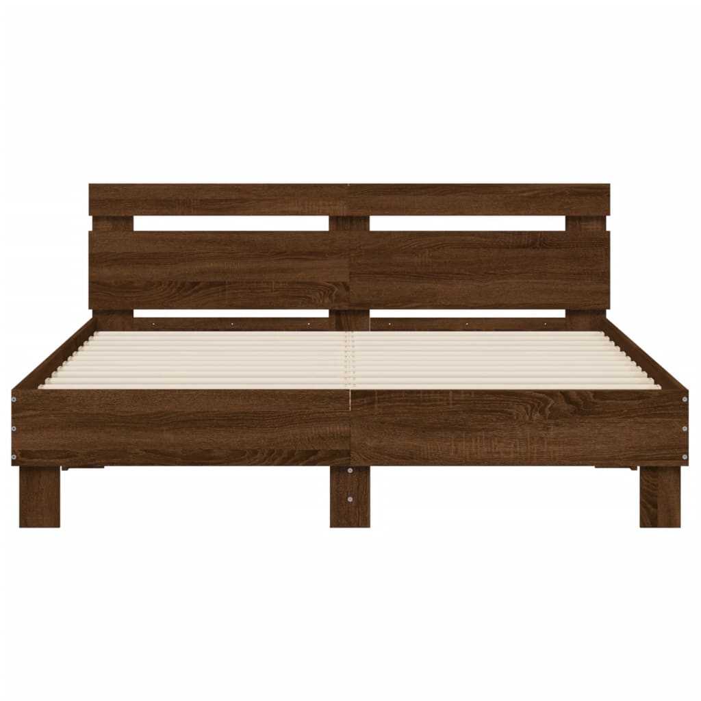 Bed Frame with LED without Mattress Brown Oak 140x190 cm