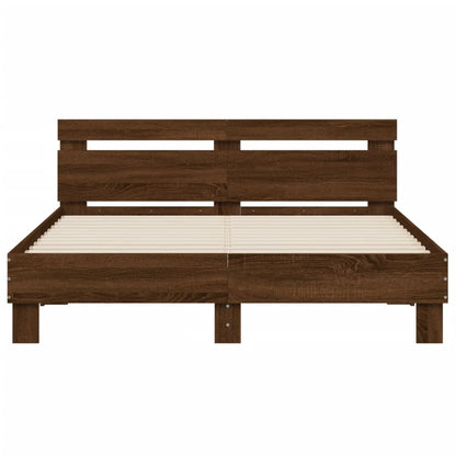 Bed Frame with LED without Mattress Brown Oak 140x190 cm