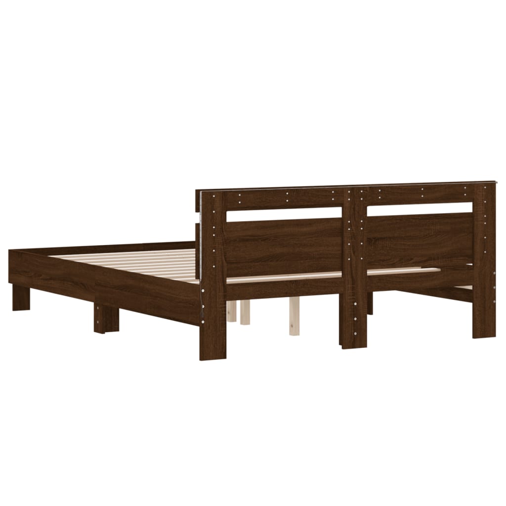 Bed Frame with LED without Mattress Brown Oak 140x190 cm