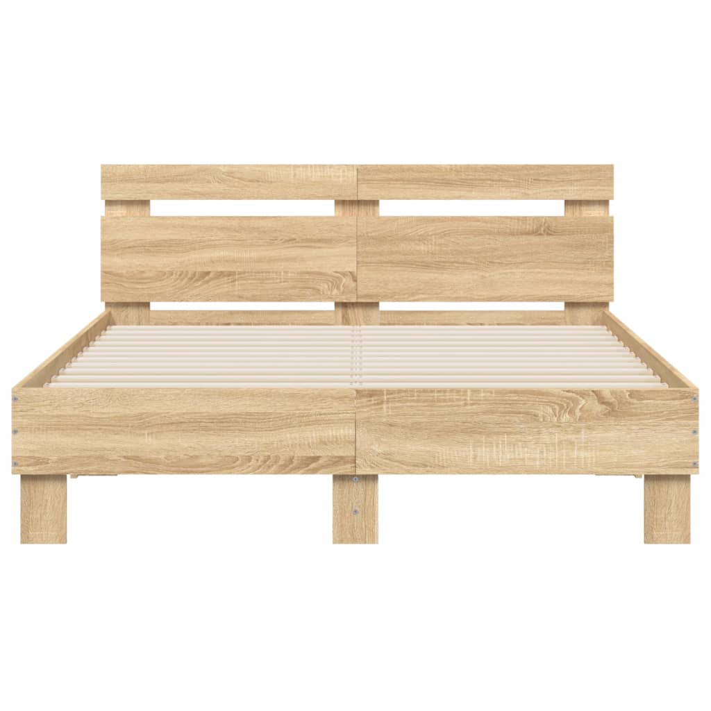 Bed Frame with Headboard and LED Sonoma Oak 135x190 cm Double