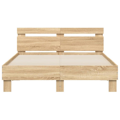 Bed Frame with Headboard and LED Sonoma Oak 135x190 cm Double