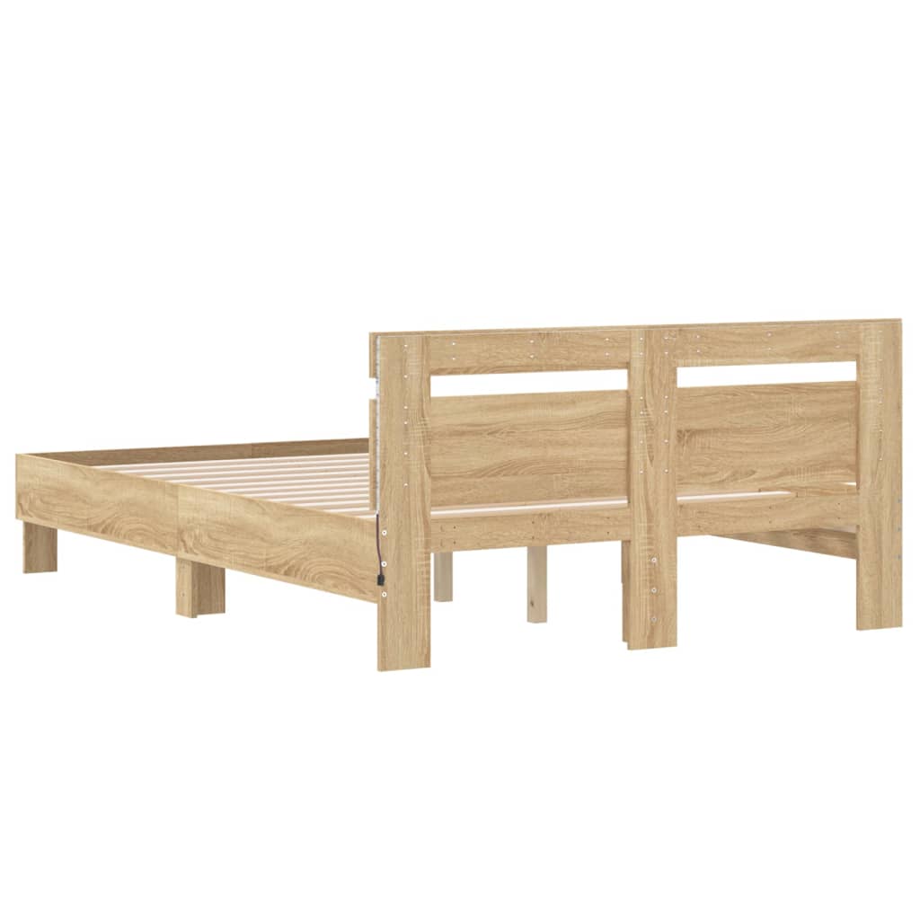 Bed Frame with Headboard and LED Sonoma Oak 135x190 cm Double