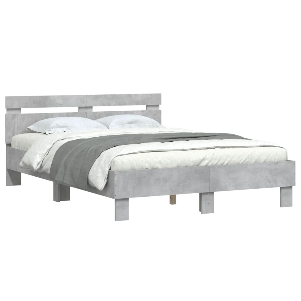 Bed Frame with LED without Mattress Concrete Grey 135x190 cm Double