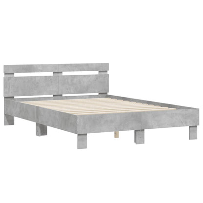 Bed Frame with LED without Mattress Concrete Grey 135x190 cm Double