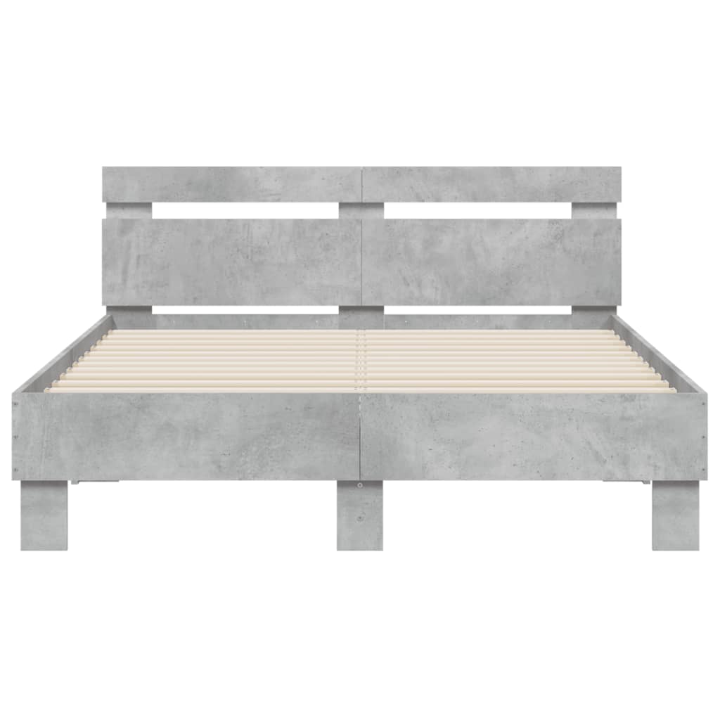 Bed Frame with LED without Mattress Concrete Grey 135x190 cm Double