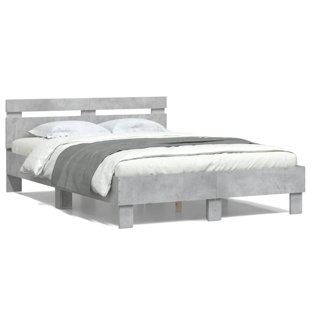 Bed Frame with LED without Mattress Concrete Grey 135x190 cm Double