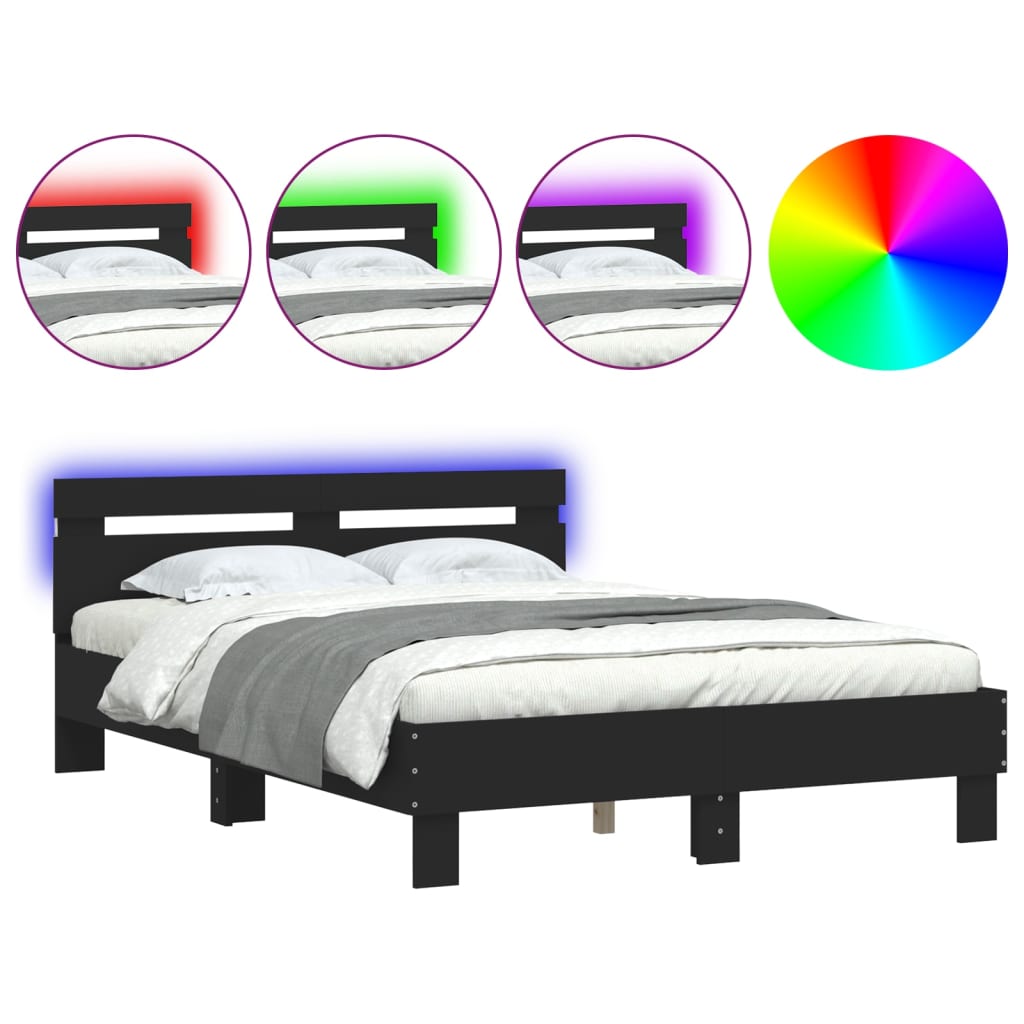 Bed Frame with LED without Mattress Black 120x190 cm Small Double