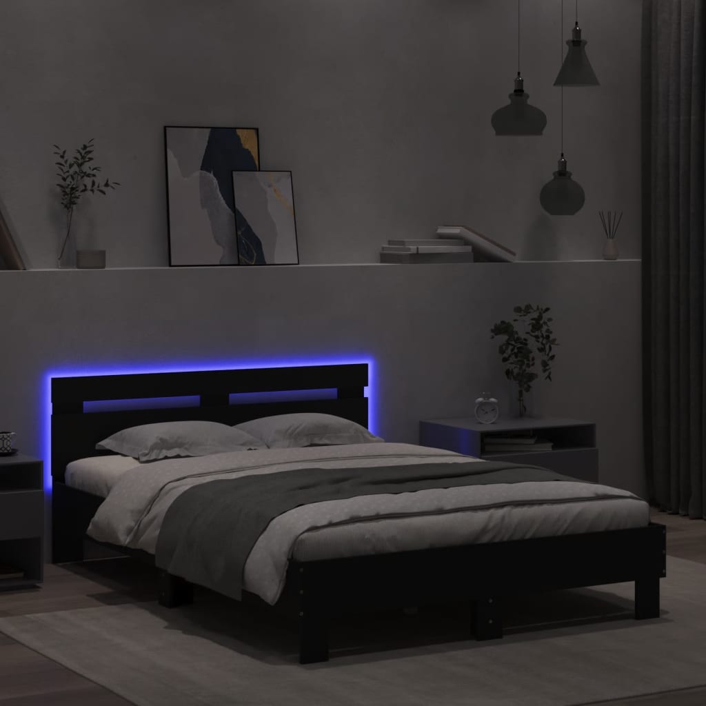 Bed Frame with LED without Mattress Black 120x190 cm Small Double