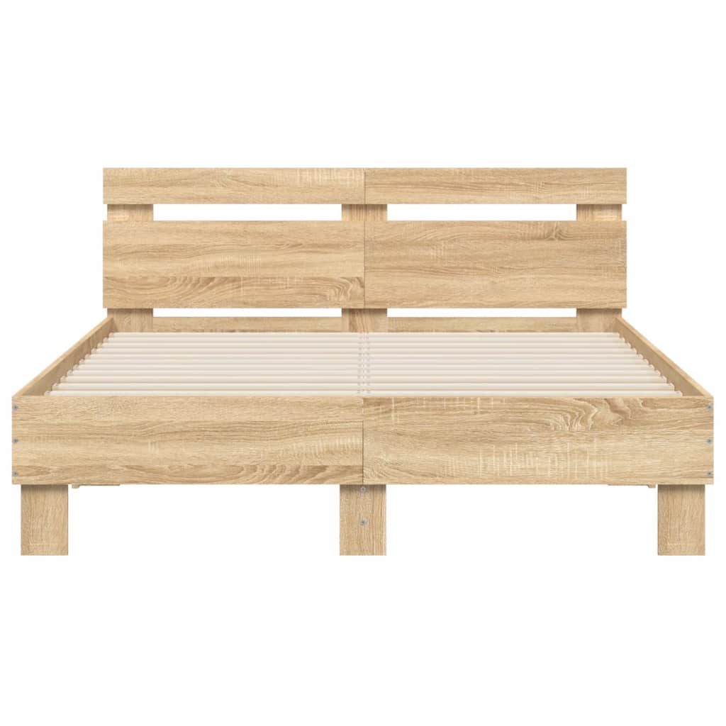 Bed Frame with Headboard and LED Sonoma Oak 120x190 cm Small Double