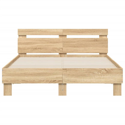 Bed Frame with Headboard and LED Sonoma Oak 120x190 cm Small Double