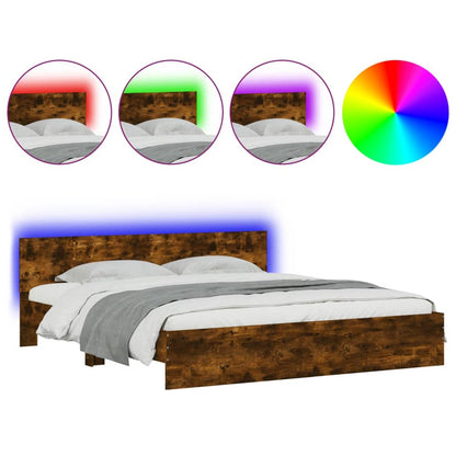 Bed Frame with LED without Mattress Smoked Oak 200x200 cm