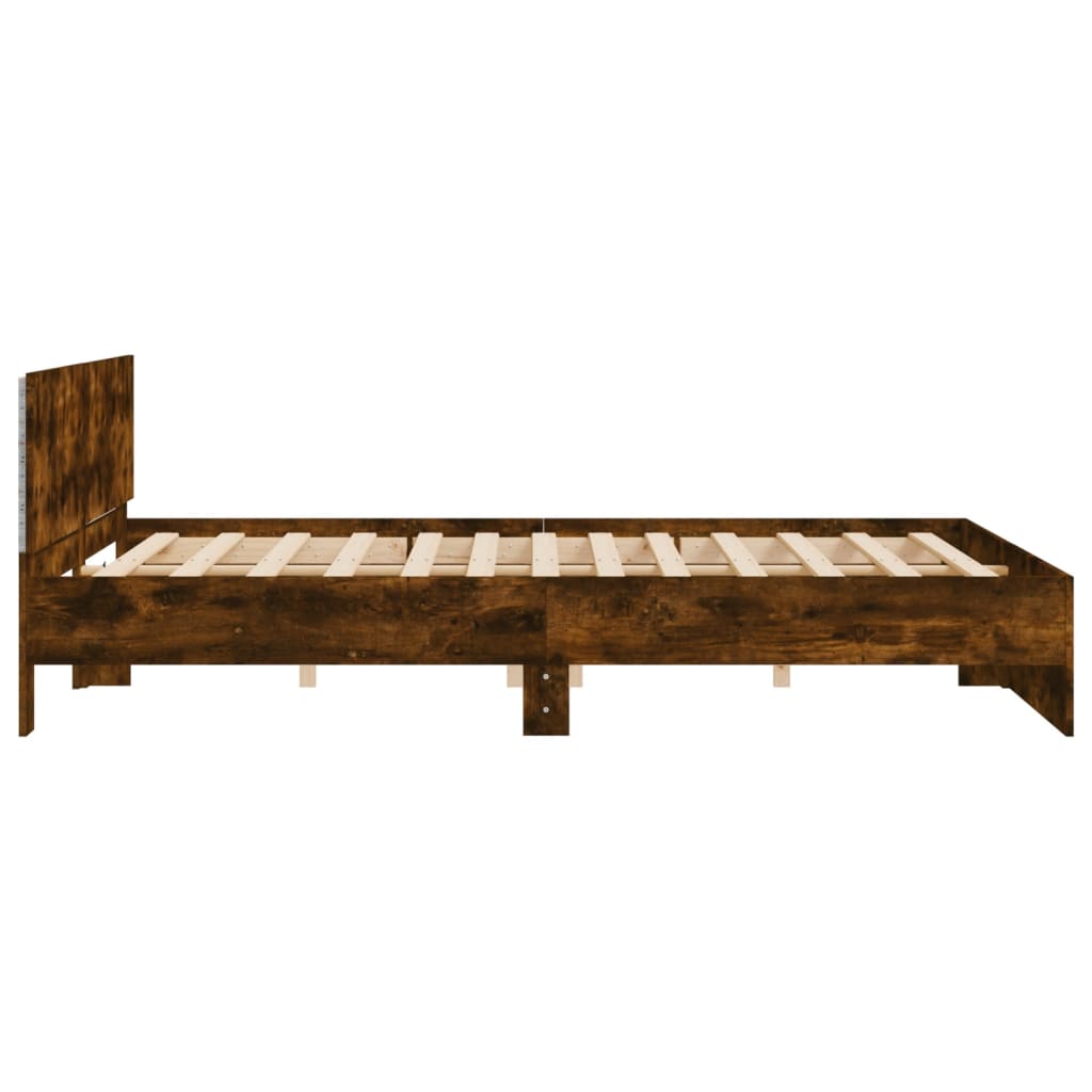 Bed Frame with LED without Mattress Smoked Oak 200x200 cm