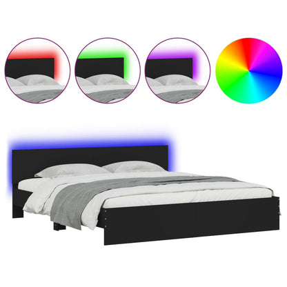 Bed Frame with LED without Mattress Black 180x200 cm Super King