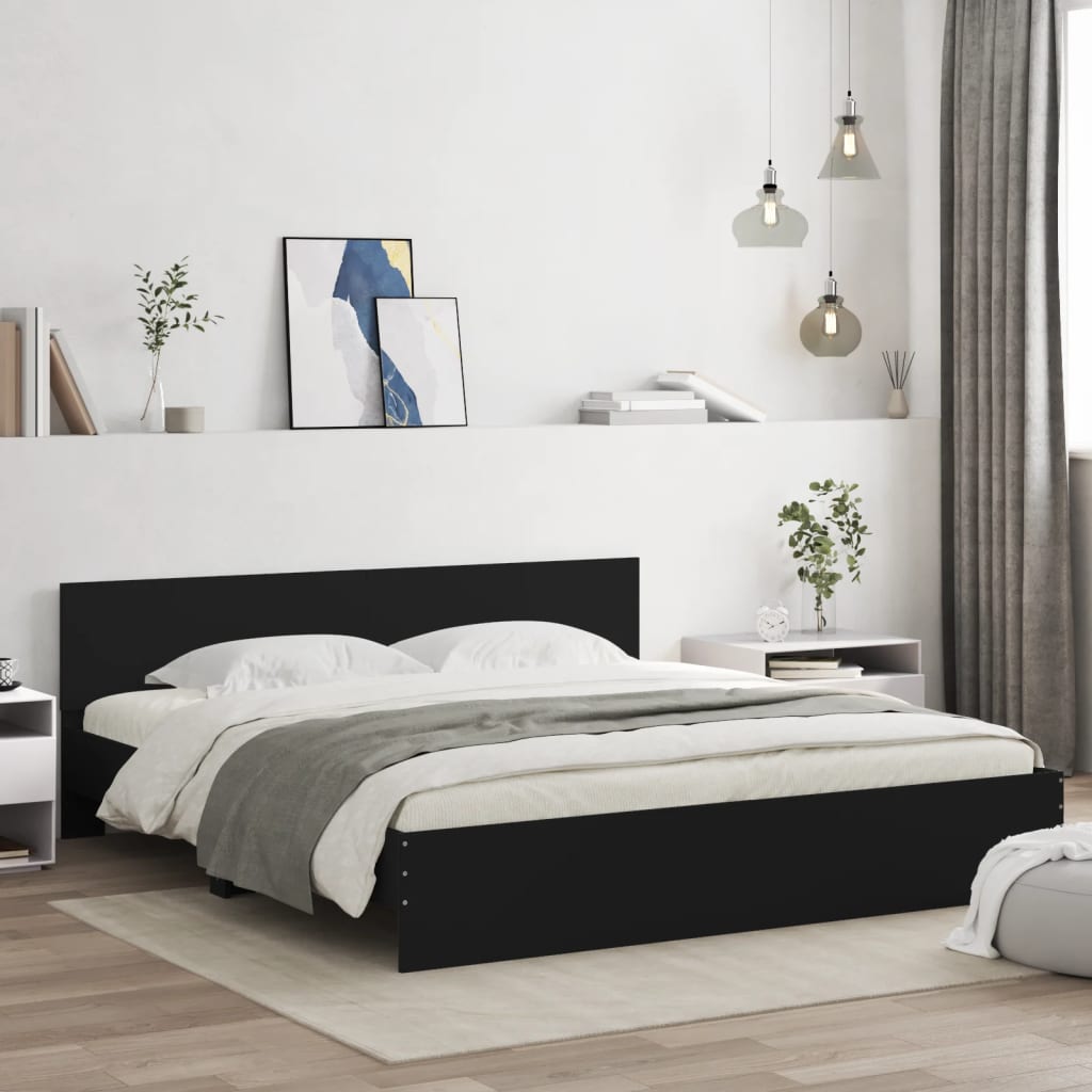 Bed Frame with LED without Mattress Black 180x200 cm Super King