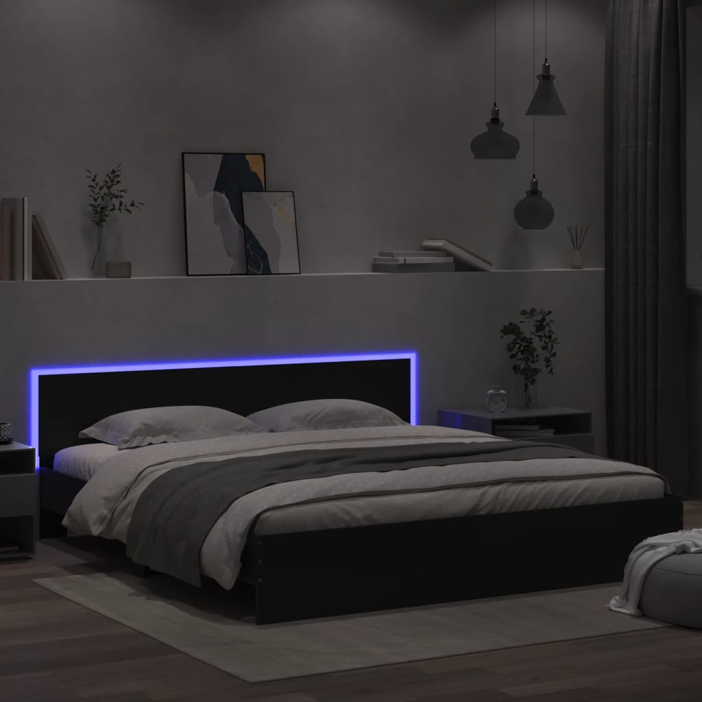 Bed Frame with LED without Mattress Black 180x200 cm Super King