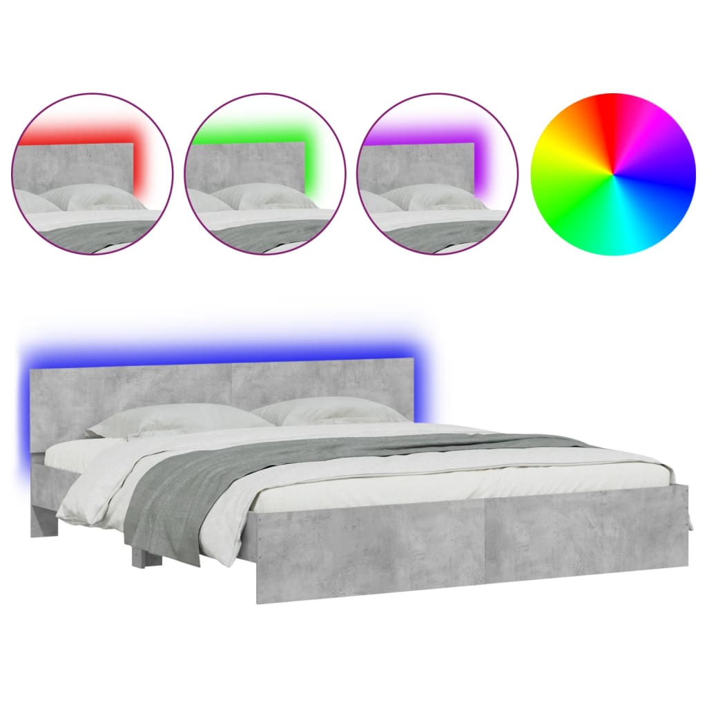 Bed Frame with LED without Mattress Concrete Grey 180x200 cm Super King