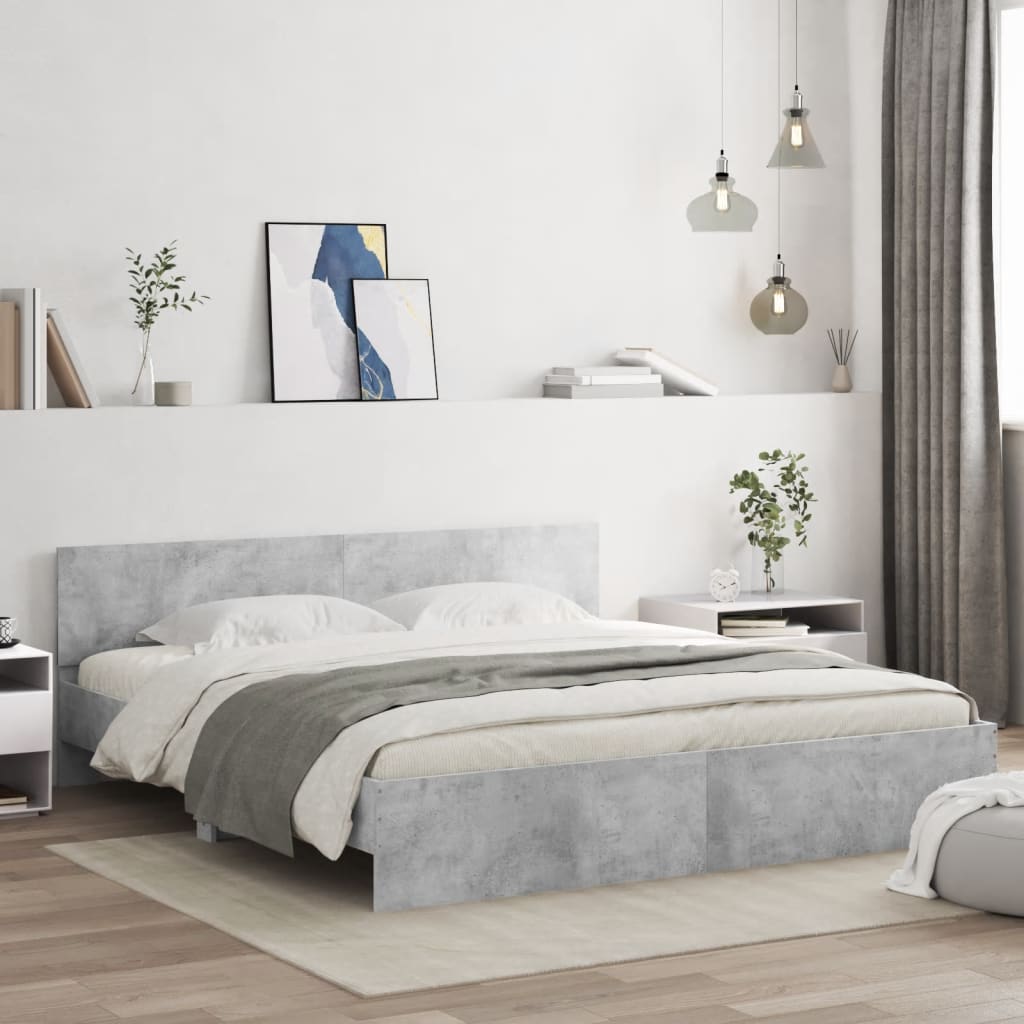 Bed Frame with LED without Mattress Concrete Grey 180x200 cm Super King