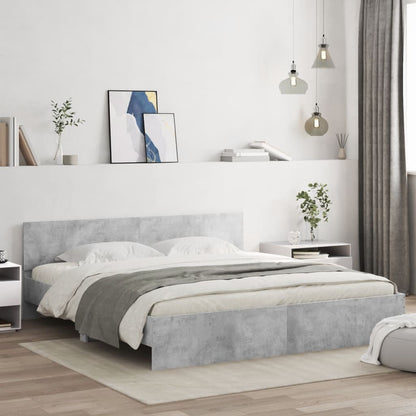 Bed Frame with LED without Mattress Concrete Grey 180x200 cm Super King