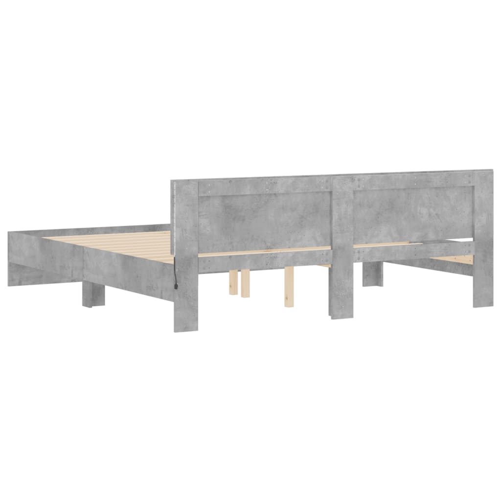 Bed Frame with LED without Mattress Concrete Grey 180x200 cm Super King