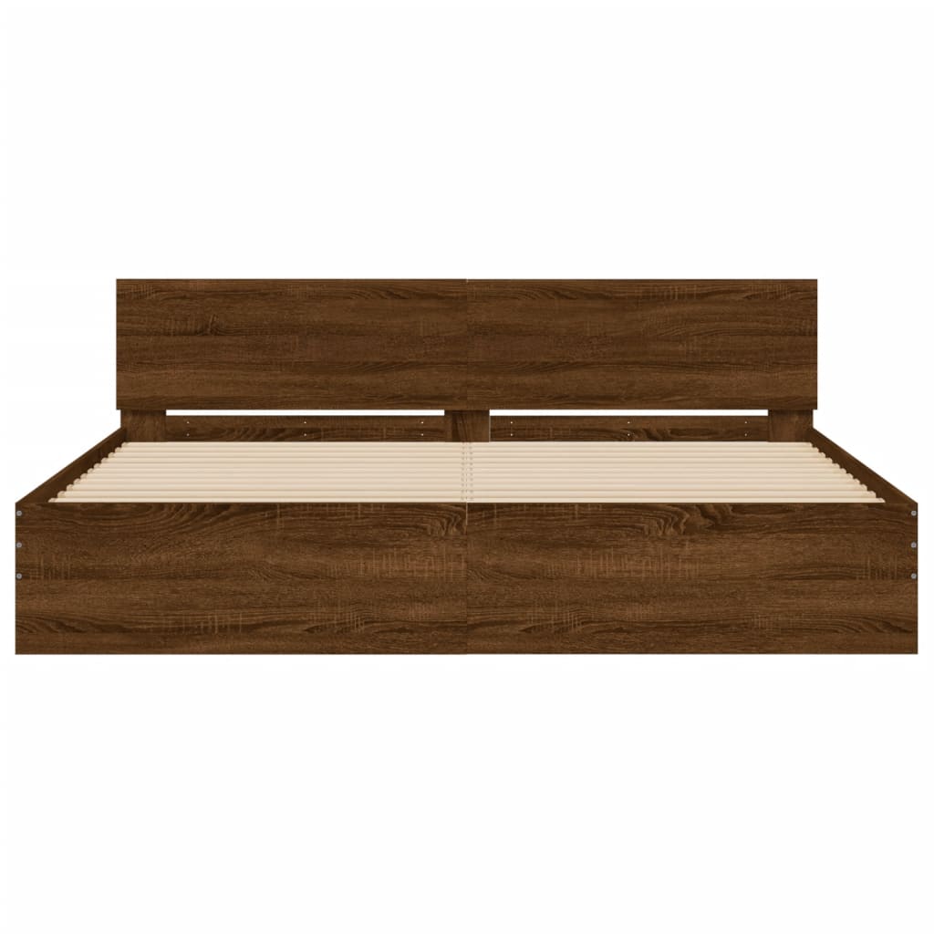 Bed Frame with LED without Mattress Brown Oak 180x200 cm Super King