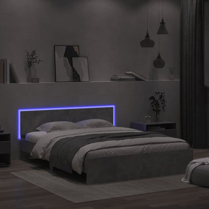 Bed Frame with LED without Mattress Concrete Grey 160x200 cm