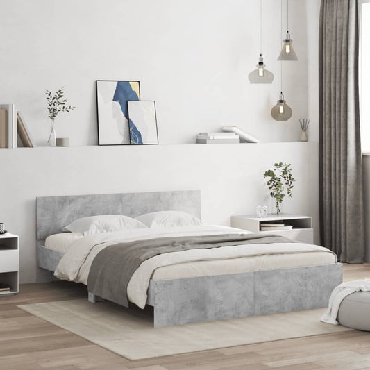 Bed Frame with LED without Mattress Concrete Grey 160x200 cm