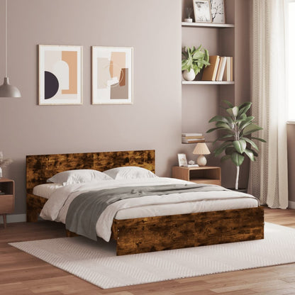 Bed Frame with LED without Mattress Smoked Oak 160x200 cm