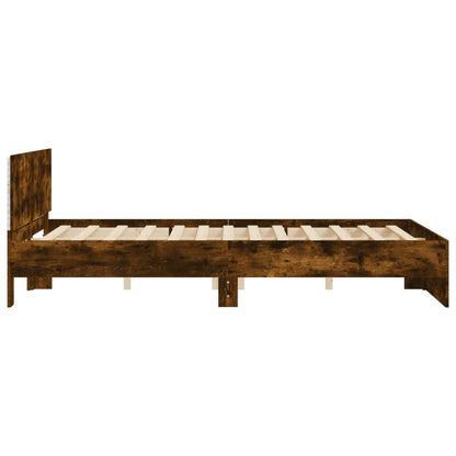 Bed Frame with LED without Mattress Smoked Oak 160x200 cm