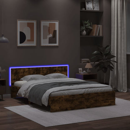 Bed Frame with LED without Mattress Smoked Oak 160x200 cm