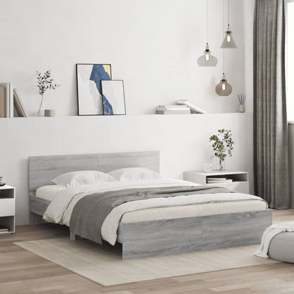 Bed Frame with Headboard and LED Grey Sonoma 160x200 cm