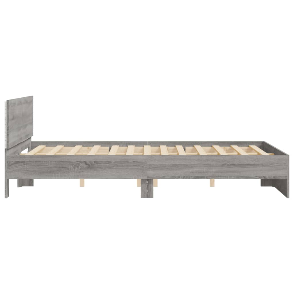 Bed Frame with Headboard and LED Grey Sonoma 160x200 cm