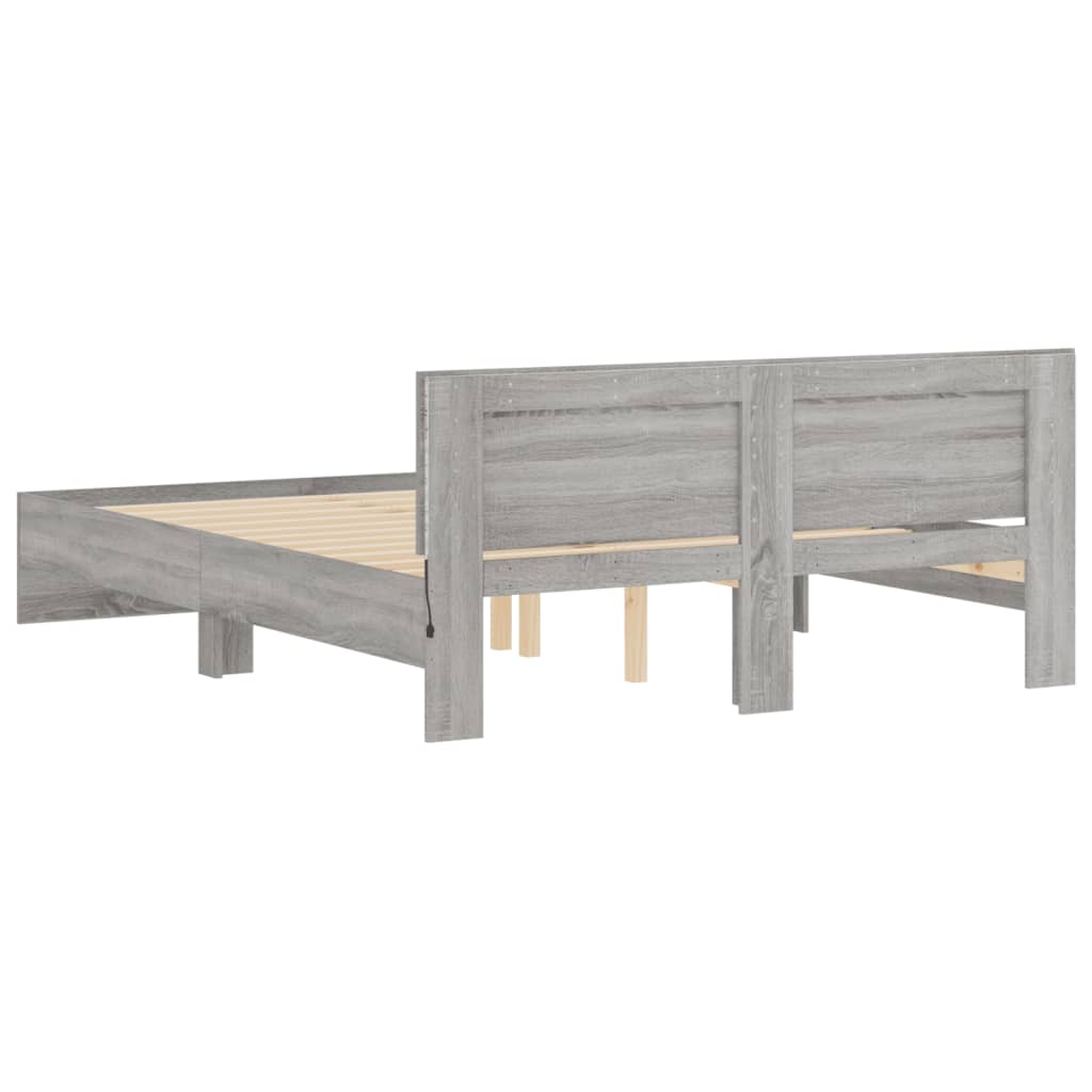 Bed Frame with Headboard and LED Grey Sonoma 160x200 cm