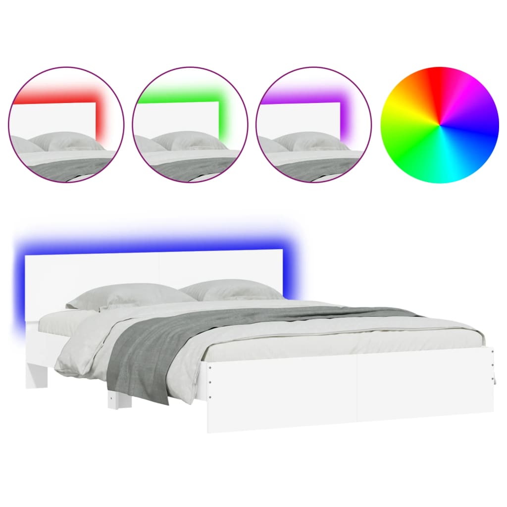 Bed Frame with Headboard and LED White 150x200 cm King Size