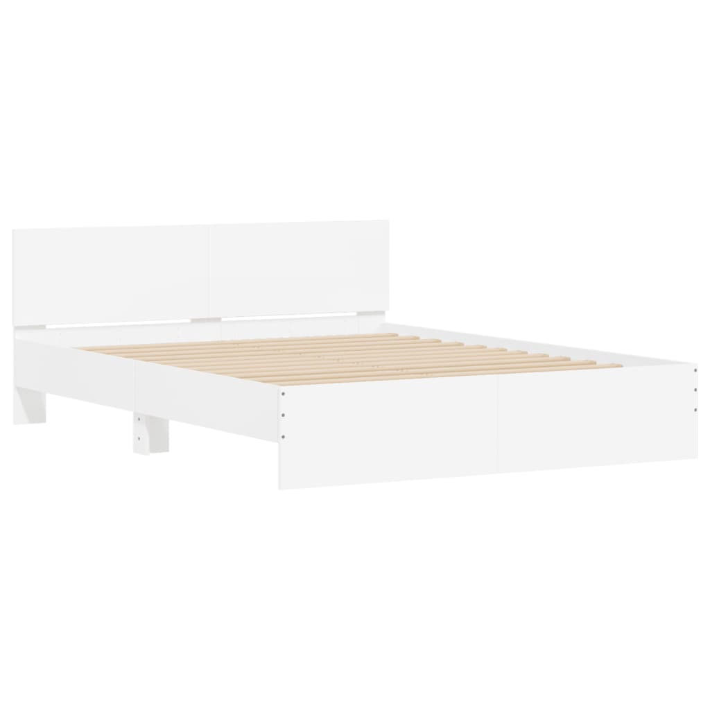 Bed Frame with Headboard and LED White 150x200 cm King Size