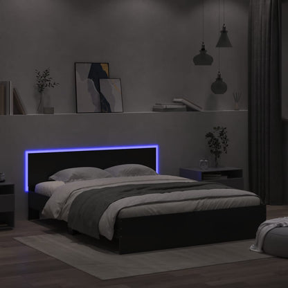 Bed Frame with LED without Mattress Black 150x200 cm King Size