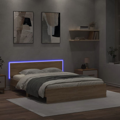 Bed Frame with Headboard and LED Sonoma Oak 150x200 cm King Size