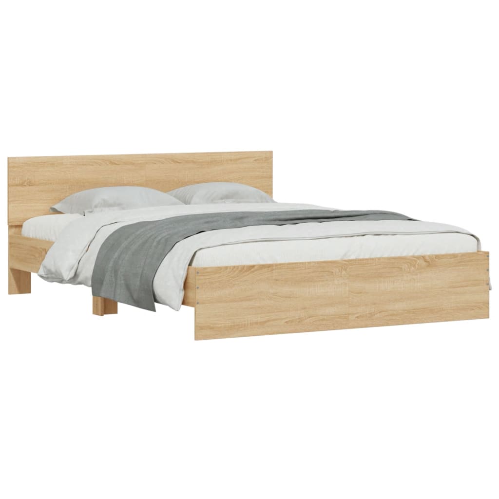 Bed Frame with Headboard and LED Sonoma Oak 150x200 cm King Size