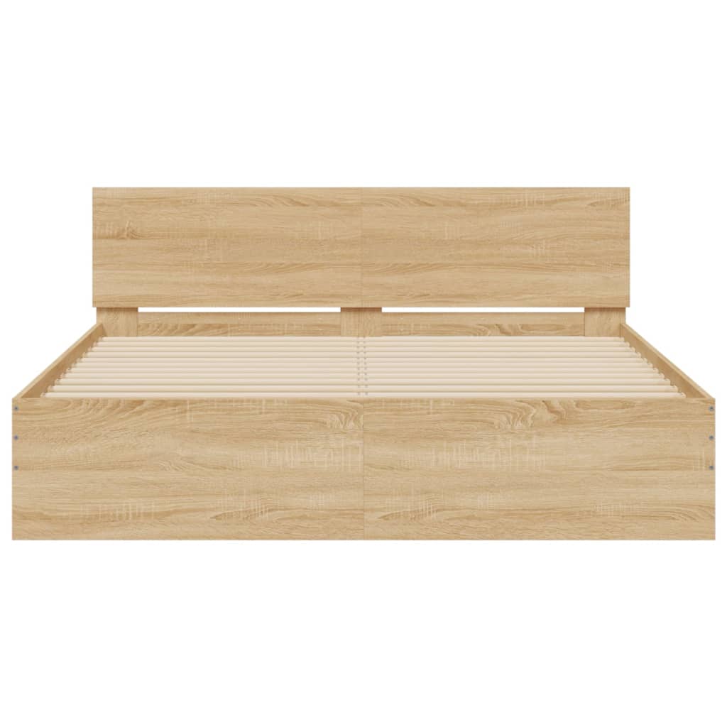 Bed Frame with Headboard and LED Sonoma Oak 150x200 cm King Size