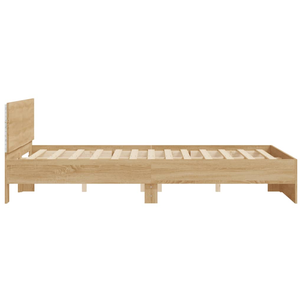 Bed Frame with Headboard and LED Sonoma Oak 150x200 cm King Size