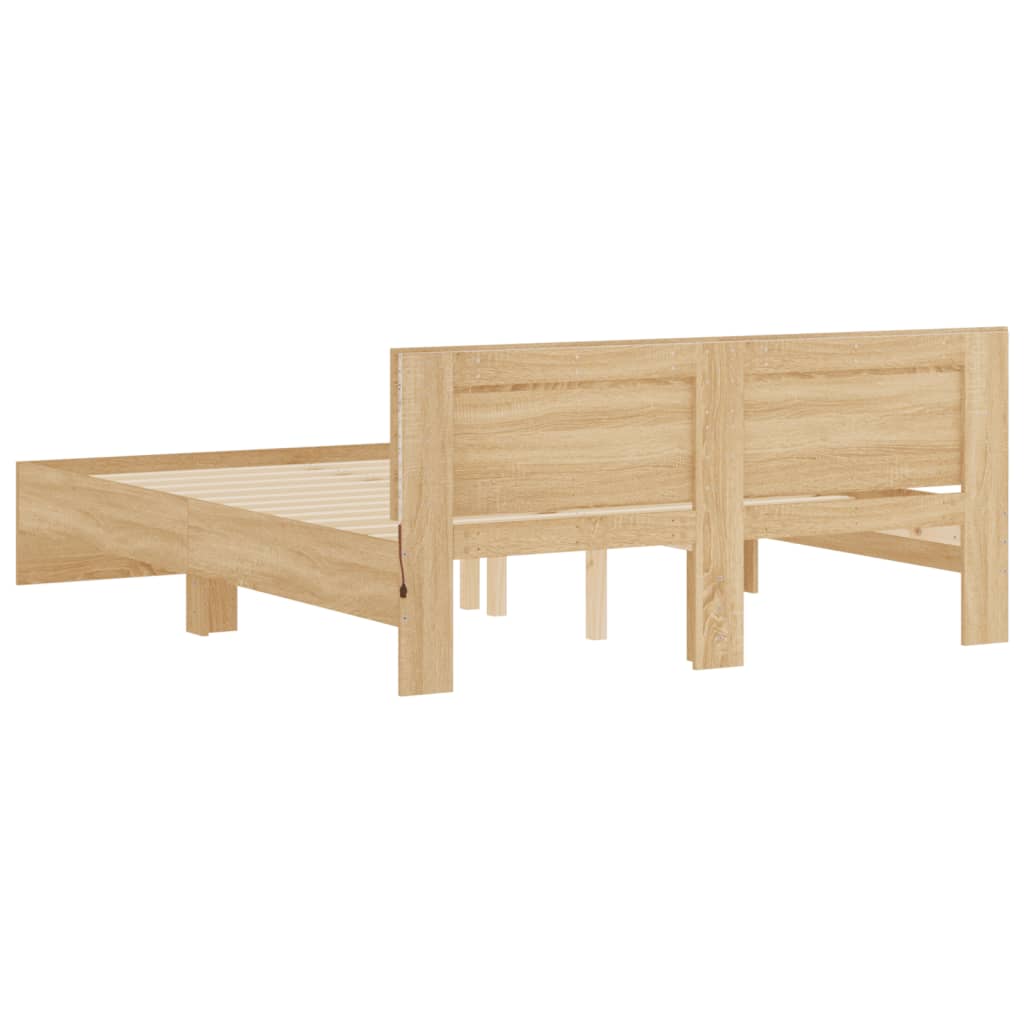 Bed Frame with Headboard and LED Sonoma Oak 150x200 cm King Size