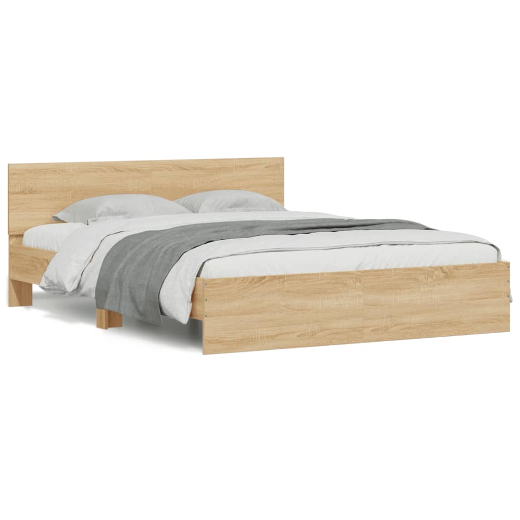 Bed Frame with Headboard and LED Sonoma Oak 150x200 cm King Size