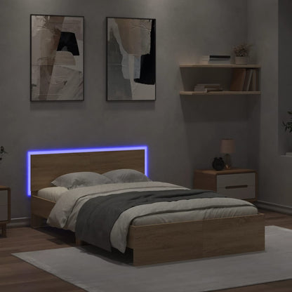 Bed Frame with Headboard and LED Sonoma Oak 135x190 cm Double