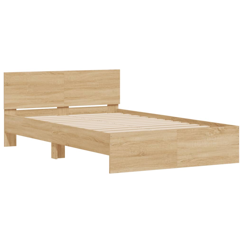 Bed Frame with Headboard and LED Sonoma Oak 135x190 cm Double