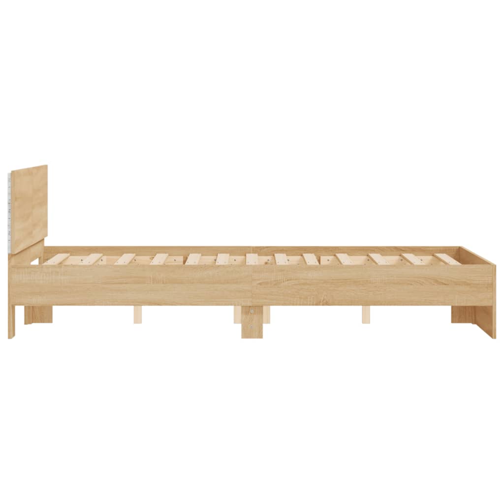 Bed Frame with Headboard and LED Sonoma Oak 135x190 cm Double