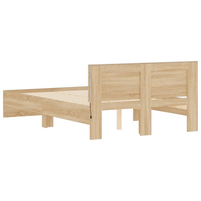 Bed Frame with Headboard and LED Sonoma Oak 135x190 cm Double