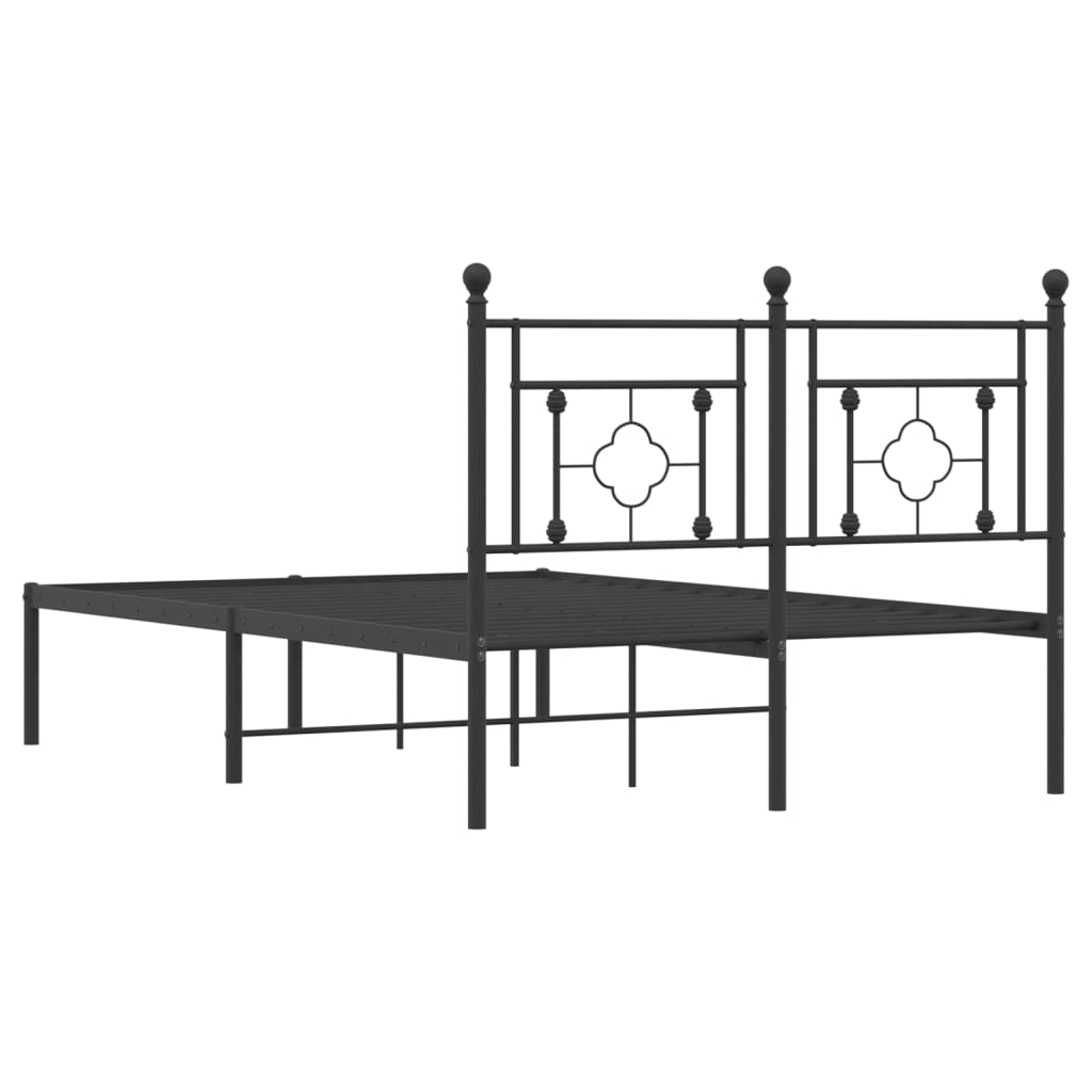 Metal Bed Frame without Mattress with Headboard Black 120x190 cm Small Double