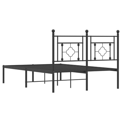 Metal Bed Frame without Mattress with Headboard Black 120x190 cm Small Double