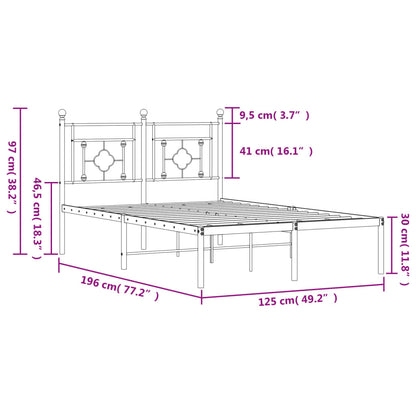 Metal Bed Frame without Mattress with Headboard Black 120x190 cm Small Double