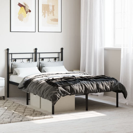 Metal Bed Frame without Mattress with Headboard Black 120x190 cm Small Double